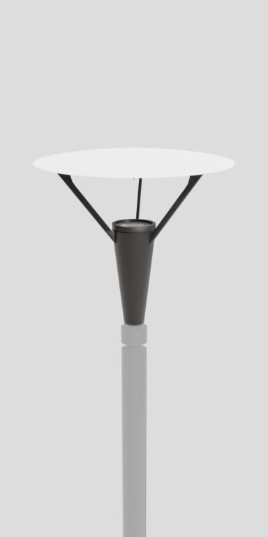 Luminaire moderne 16 Plutonium, reflétant la lumière d'un panneau blanc